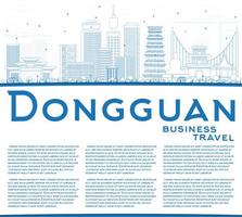 Outline Dongguan Skyline with Blue Buildings and Copy Space. vector