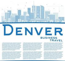 Outline Denver Skyline with Blue Buildings and Copy Space. vector