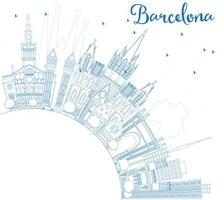 Outline Barcelona Skyline with Blue Buildings and Copy Space. vector