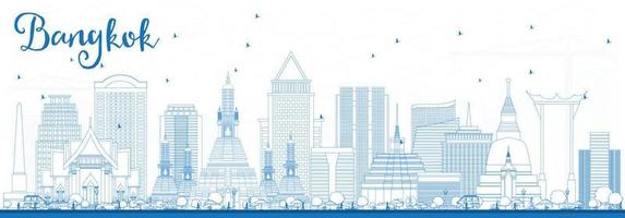 Outline Bangkok Skyline with Blue Landmarks. vector