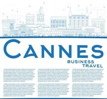 Outline Cannes Skyline with Blue Buildings and Copy Space. vector