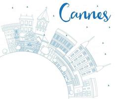 Outline Cannes Skyline with Blue Buildings and Copy Space. vector