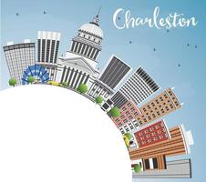 horizonte de charleston con edificios grises, cielo azul y espacio para copiar. vector