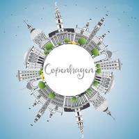 Copenhagen Skyline with Gray Landmarks, Blue Sky and Copy Space. vector