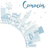 delinee el horizonte de caracas con edificios azules y copie el espacio. vector