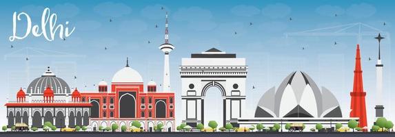 Delhi Skyline with Gray Buildings and Blue Sky. vector