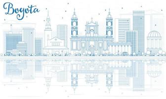 Outline Bogota Skyline with Blue Buildings and Reflections. vector