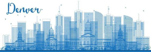 Outline Denver Skyline with Blue Buildings. vector