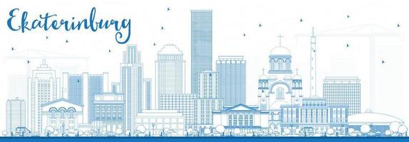 Outline Ekaterinburg Skyline with Blue Buildings. vector