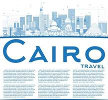 Outline Cairo Skyline with Blue Buildings and Copy Space. vector