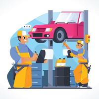 Mechanic Repairs In The Workshop vector