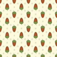 Seamless autumn pattern with acorn on yellow background. Bright fall print for textile and design. Vector flat ilustration