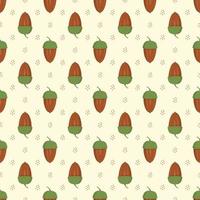 Seamless autumn pattern with acorn on yellow background. Bright fall print for textile and design. Vector flat ilustration