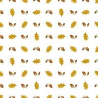 Seamless autumn pattern with acorn and leaves on white background. Bright fall print for textile and design. Vector flat ilustration