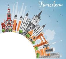 Barcelona Skyline with Color Buildings, Blue Sky and Copy Space. vector