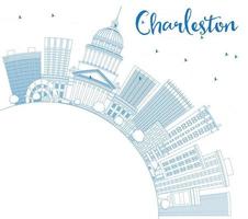 delinee el horizonte de charleston con edificios azules y copie el espacio. vector