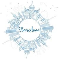 Outline Barcelona Skyline with Blue Buildings and Copy Space. vector