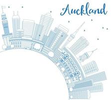 Outline Auckland Skyline with Blue Buildings and Copy Space. vector