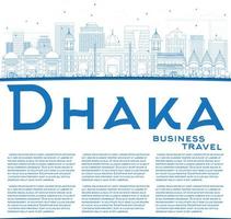 Outline Dhaka Skyline with Blue Buildings and Copy Space. vector