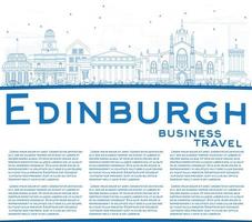 Outline Edinburgh Skyline with Blue Buildings and Copy Space. vector