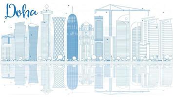 delinear el horizonte de doha con rascacielos azules. vector