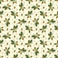 Seamless autumn pattern with acorn on yellow background. Bright fall print for textile and design. Vector flat ilustration