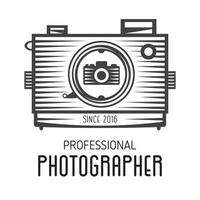 Retro vintage logotype of old camera for professional photographers. vector