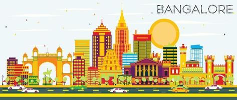 Bangalore Skyline with Color Buildings and Blue Sky. vector