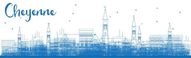 Outline Cheyenne Wyoming Skyline with Blue Buildings. vector