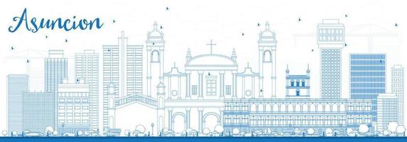 Outline Asuncion Skyline with Blue Buildings. vector