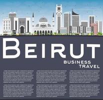 Beirut Skyline with Gray Buildings, Blue Sky and Copy Space. Vector Illustration. Business Travel and Tourism Concept with Modern Architecture. Image for Presentation Banner Placard and Web Site.