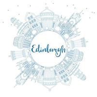 Outline Edinburgh Skyline with Blue Buildings and Copy Space. vector