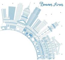 Outline Buenos Aires Skyline with Blue Landmarks and Copy Space. vector