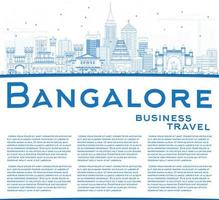 Outline Bangalore Skyline with Blue Buildings and Copy Space. vector