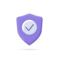 Shield check mark icon symbol. 3D design concept. Vector illustration