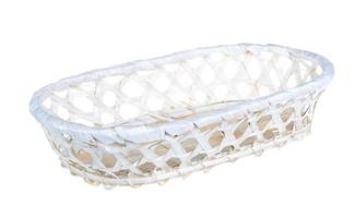 Wickerwork empty yellow breadbasket on white background photo