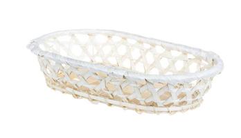 Wickerwork empty yellow breadbasket on white background photo