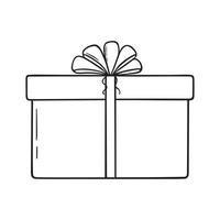 garabato de caja de regalo dibujado a mano. caja de regalo con lazo y cinta en estilo boceto. ilustración vectorial aislado sobre fondo blanco. vector