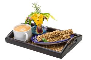 Breakfast wirh coffee and sunflower seeds dessert photo