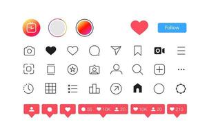 Website line icons social media icons user. Stories user button, symbol, sign, like, follower, comment vector illustration