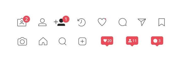 Website line icons social media icons user. Stories user button, symbol, sign, like, follower, comment vector illustration