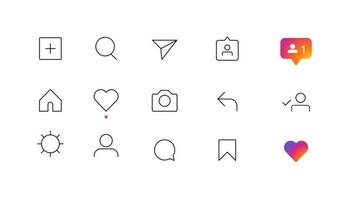iconos de línea de sitio web iconos de redes sociales usuario. botón de usuario de historias, símbolo, signo, como, seguidor, comentar ilustración vectorial vector