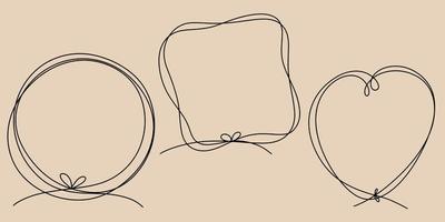 A set of different frames drawn with one line, round, square frame, heart-shaped with an empty space for insertion vector