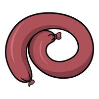 Delicious Smoked red sausage rolled into a ring, vector cartoon illustration on a white background