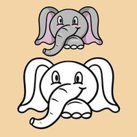 A set for a coloring book. Cute little elephant smiles, cartoon elephant emotions, vector illustration on white background