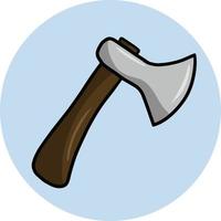 Heavy metal axe, a tool for chopping wood, repair and construction. Vector illustration on a round blue background