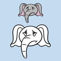 Sad little elephant, emotions of a cartoon elephant, vector illustration on a light background. A set of illustrations for a coloring book.