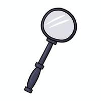 Round magnifier with black handle, magnifying glass, vector cartoon illustration on white background