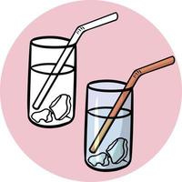 un conjunto de imágenes de color y croquis, un vaso de vidrio alto con agua y cubitos de hielo, una ilustración vectorial de dibujos animados sobre un fondo claro, un libro para colorear vector