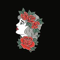 mujer con ilustración de flores vector